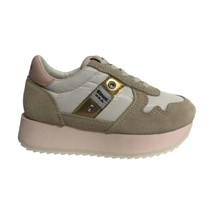 Blue S4MULAN01 Children's Lace-Up Gold Sneakers.