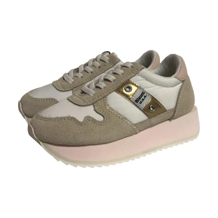 Blue S4MULAN01 Children's Lace-Up Gold Sneakers.