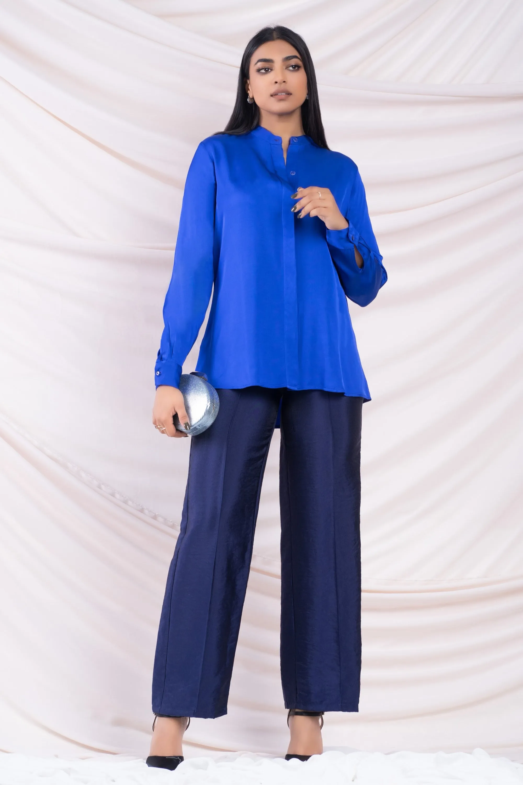 Stylish Blue Satin Top