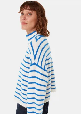 Blue Stripe Rib Detail Funnel Knit