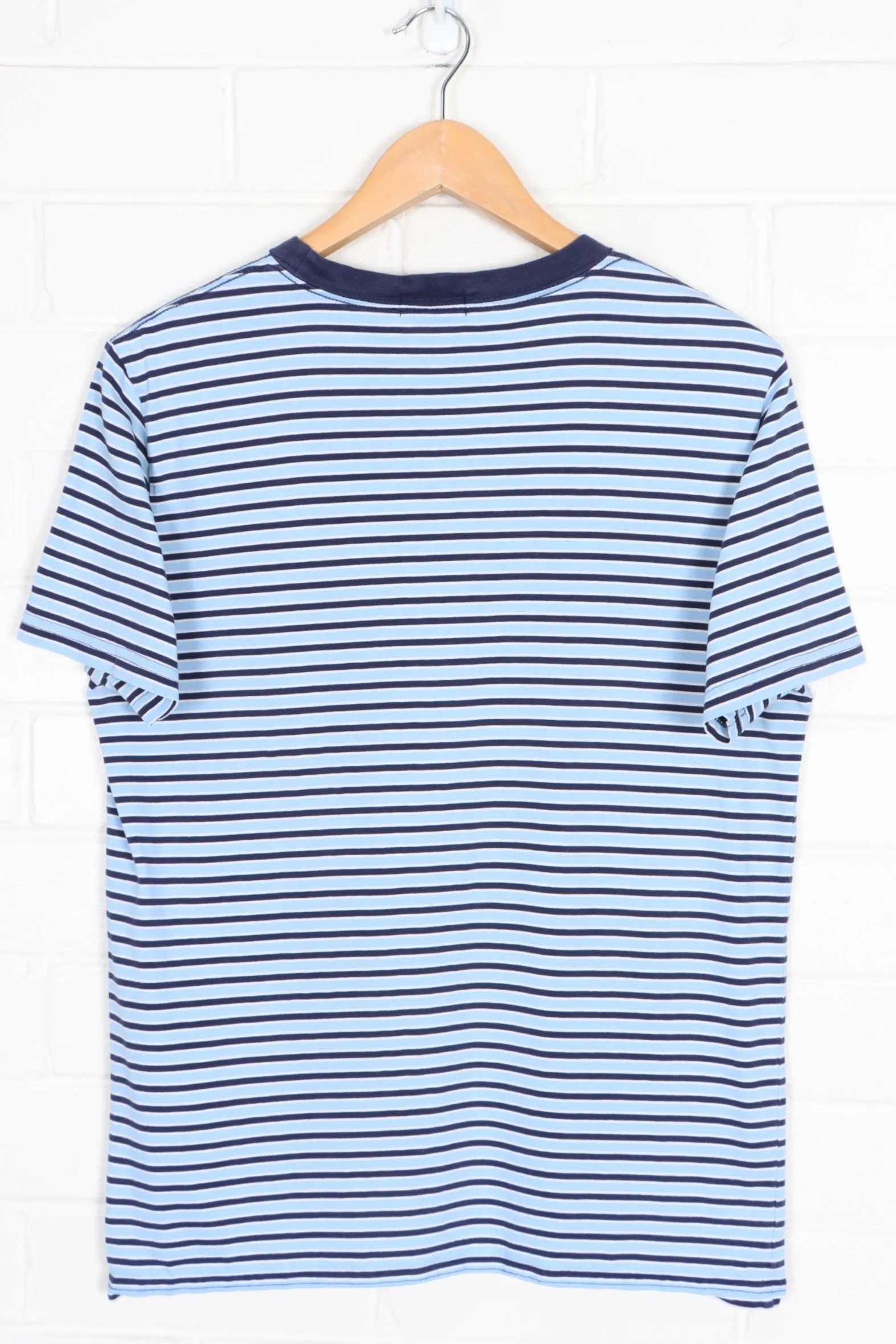 Blue Striped Ralph Lauren Polo T-Shirt (Medium-Large)