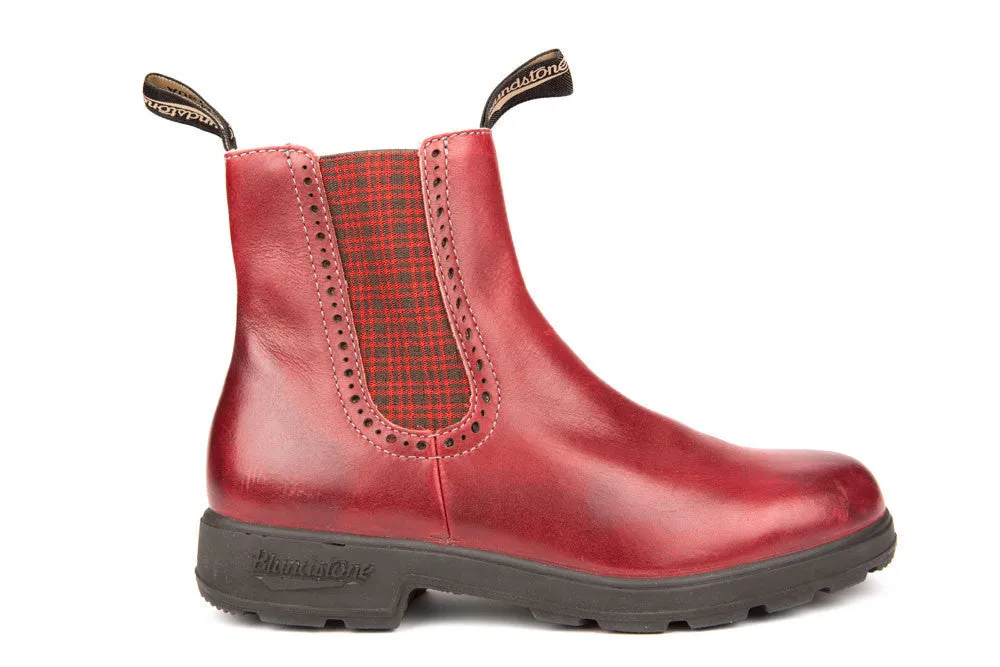 Blundstone 1442 Burgundy Rub Tartan Elastic Boot