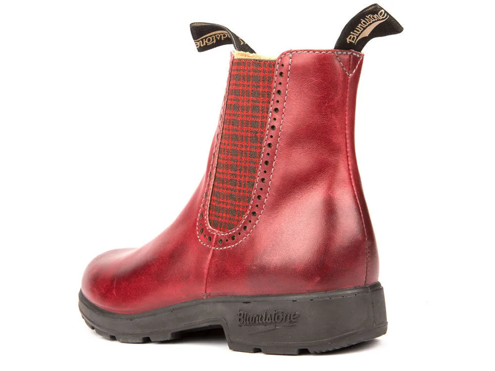 Blundstone 1442 Burgundy Rub Tartan Elastic Boot