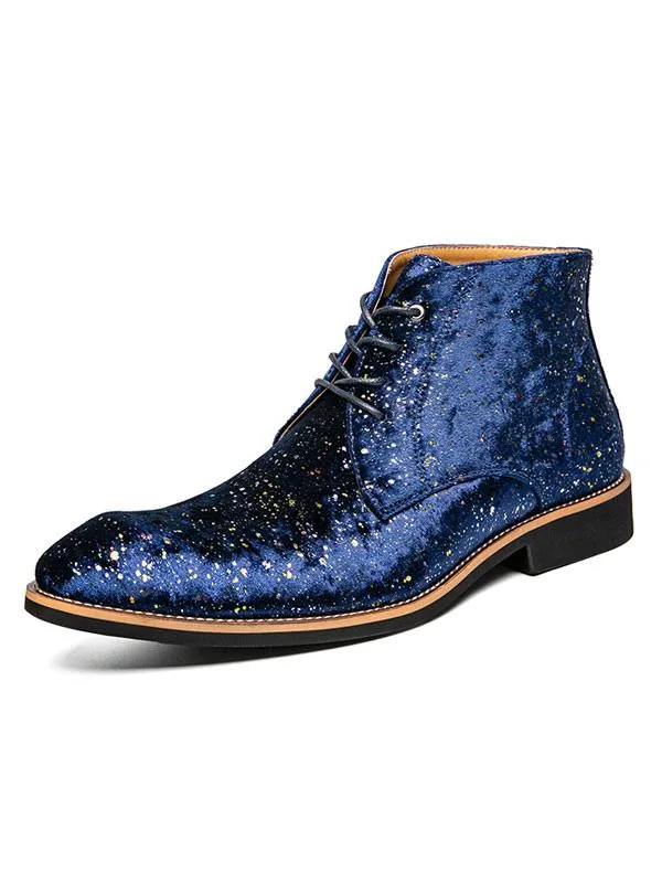 Blue Sequins Round Toe Chukka Martin Men Boots