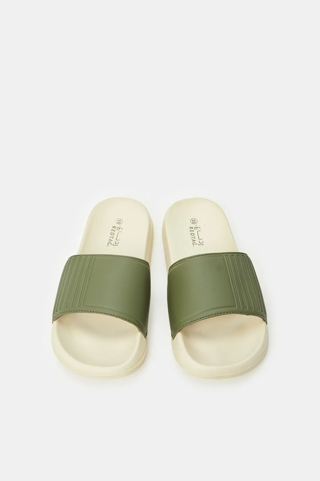 Boys Beige Embossed Slides