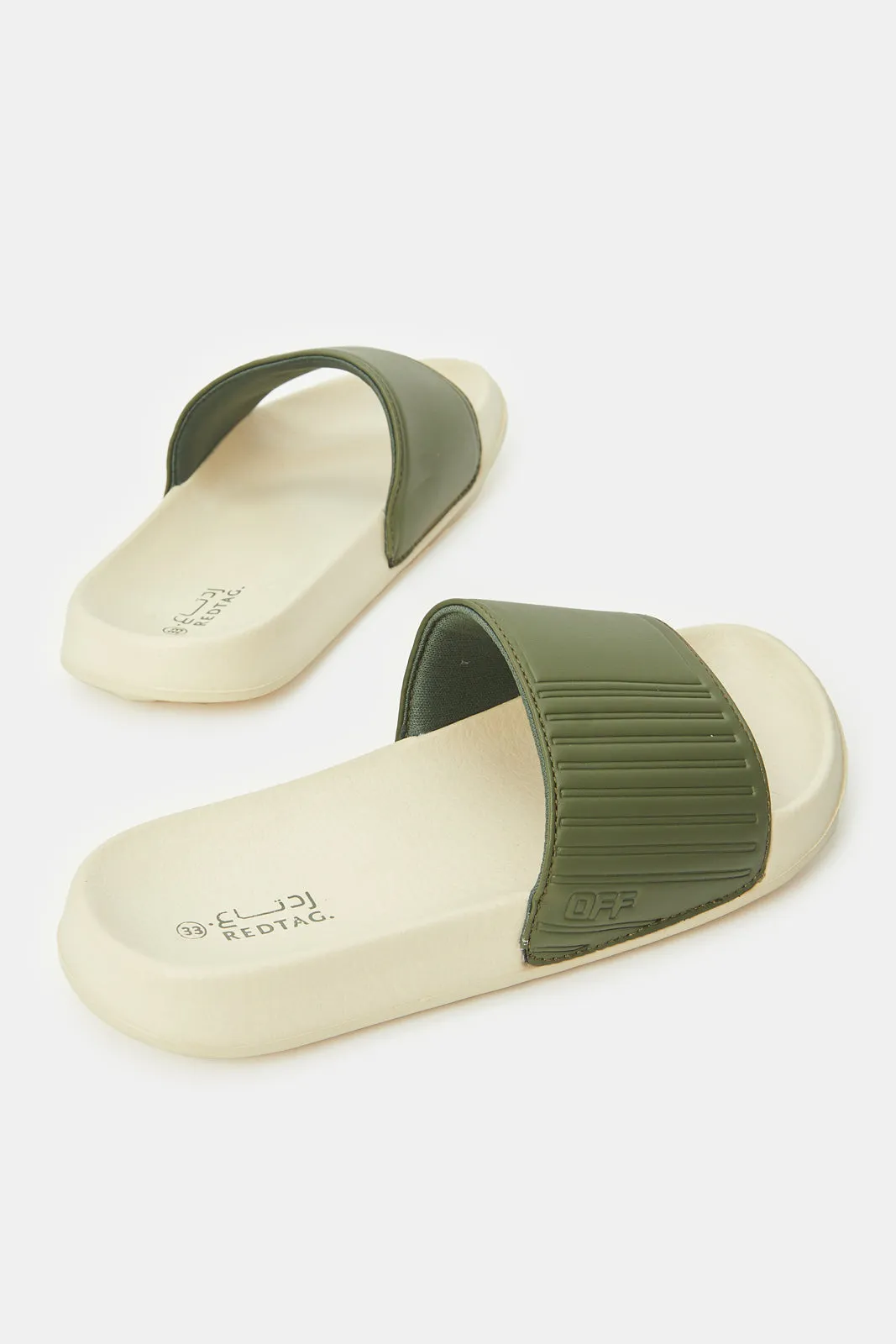 Boys Beige Embossed Slides