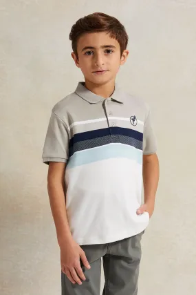 Boys Beige Striped Polo Shirt