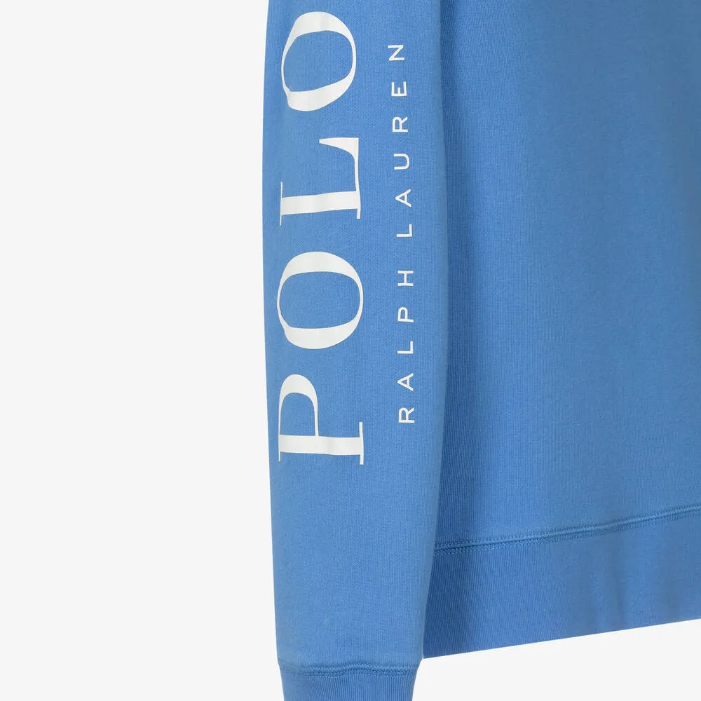 Boys Blue Cotton Polo Sweatshirt