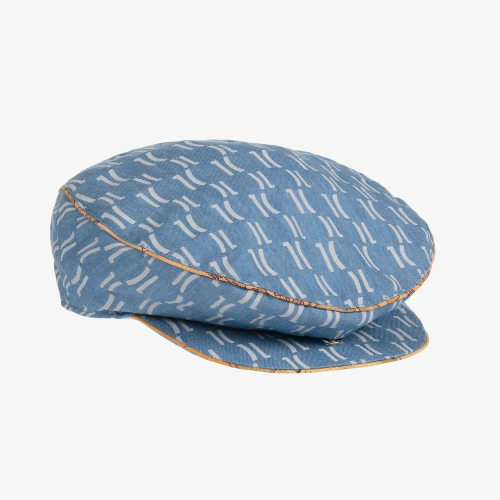 Boys Blue Monogram Flat Cap