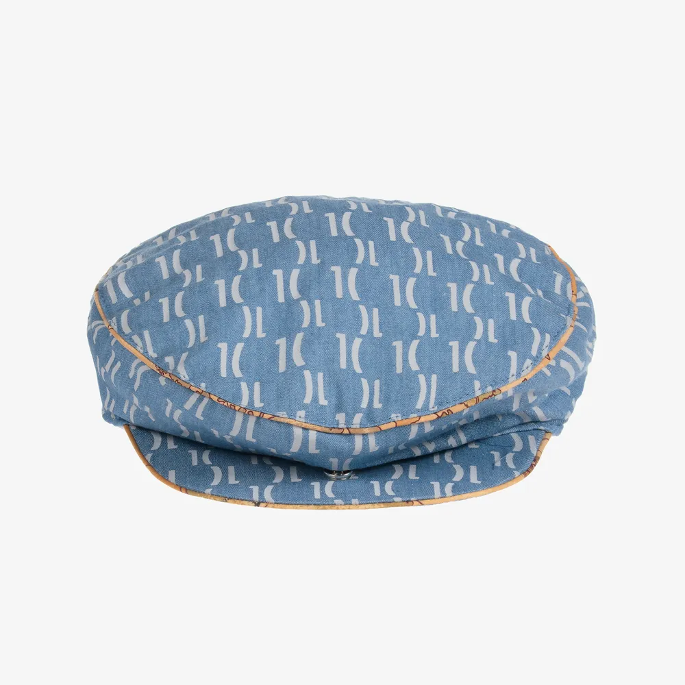 Boys Blue Monogram Flat Cap