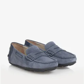 Boys Blue Suede Leather Moccasins