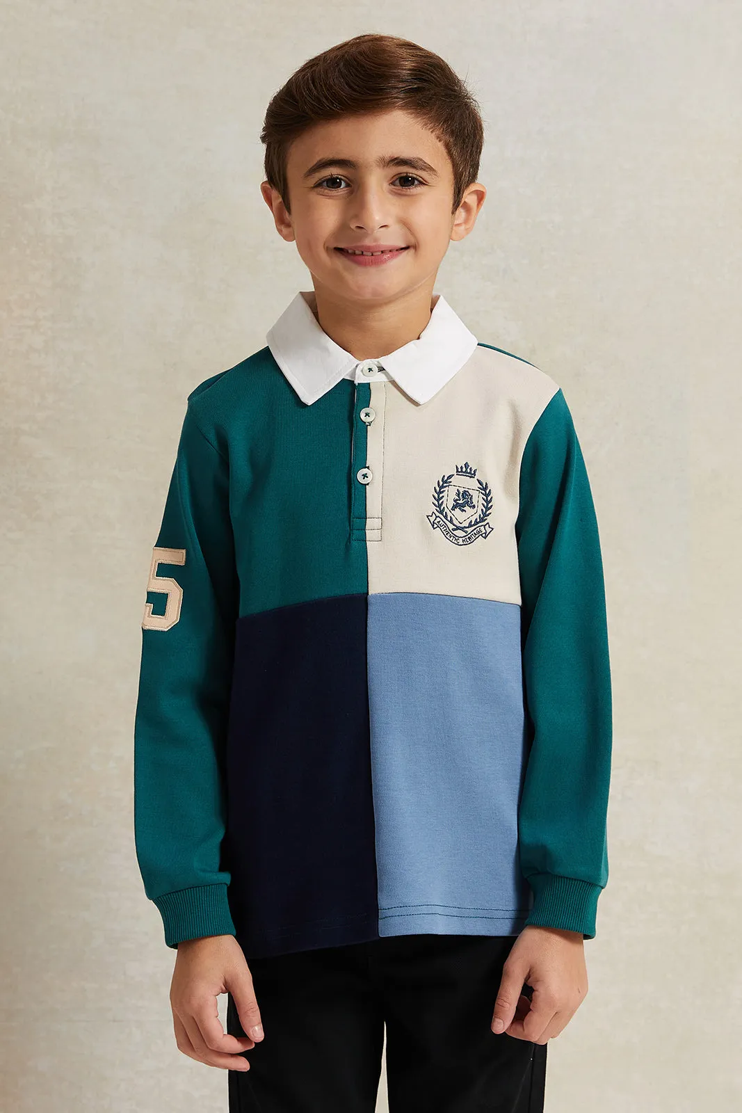 Boys Multicolour Long Sleeve Polo T-Shirt