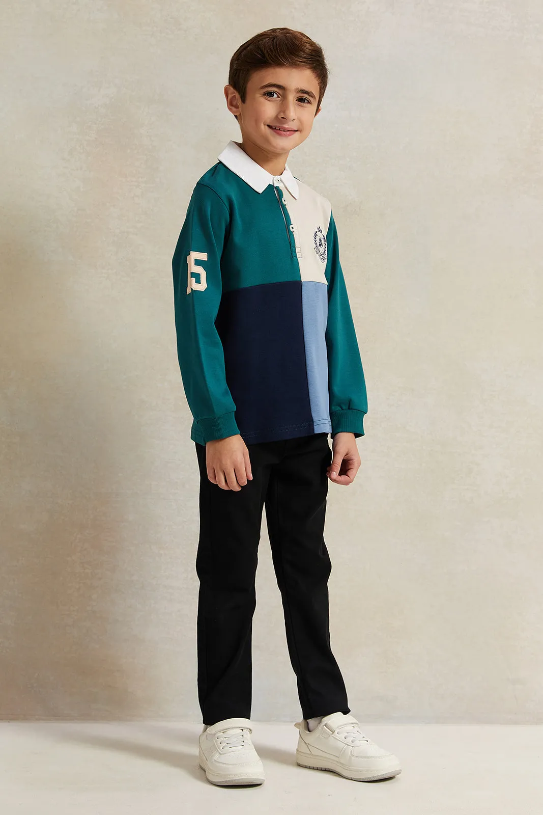 Boys Multicolour Long Sleeve Polo T-Shirt