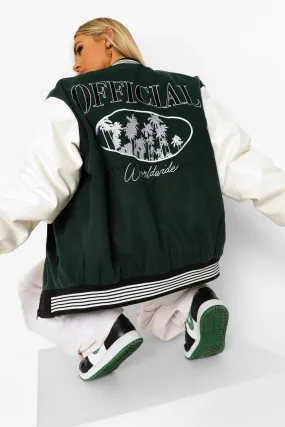 Branded Oversized Embroidered Varsity Jacket