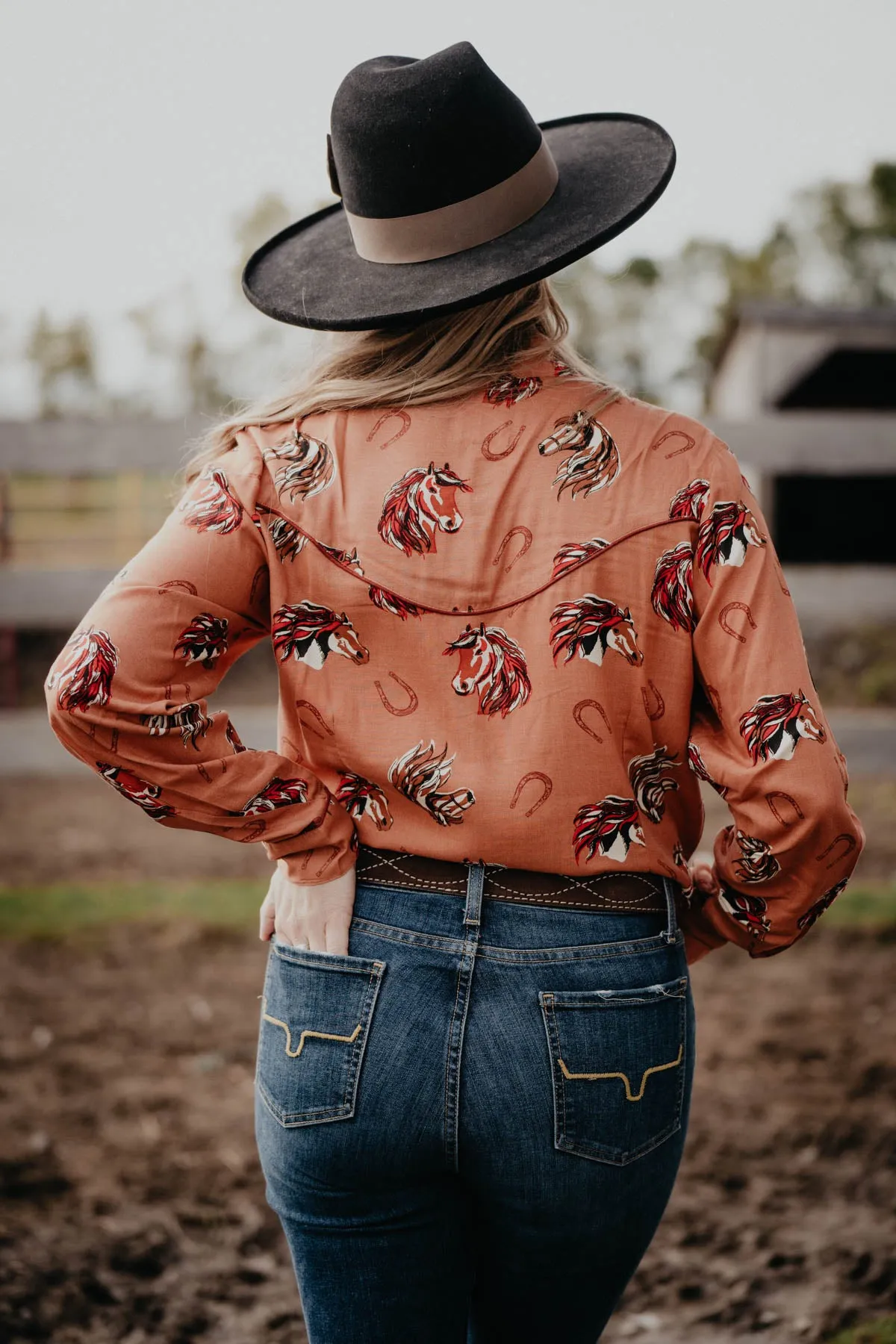 'Bria' Rust Vintage Horse Head Pearl Snap Shirt (S - L)