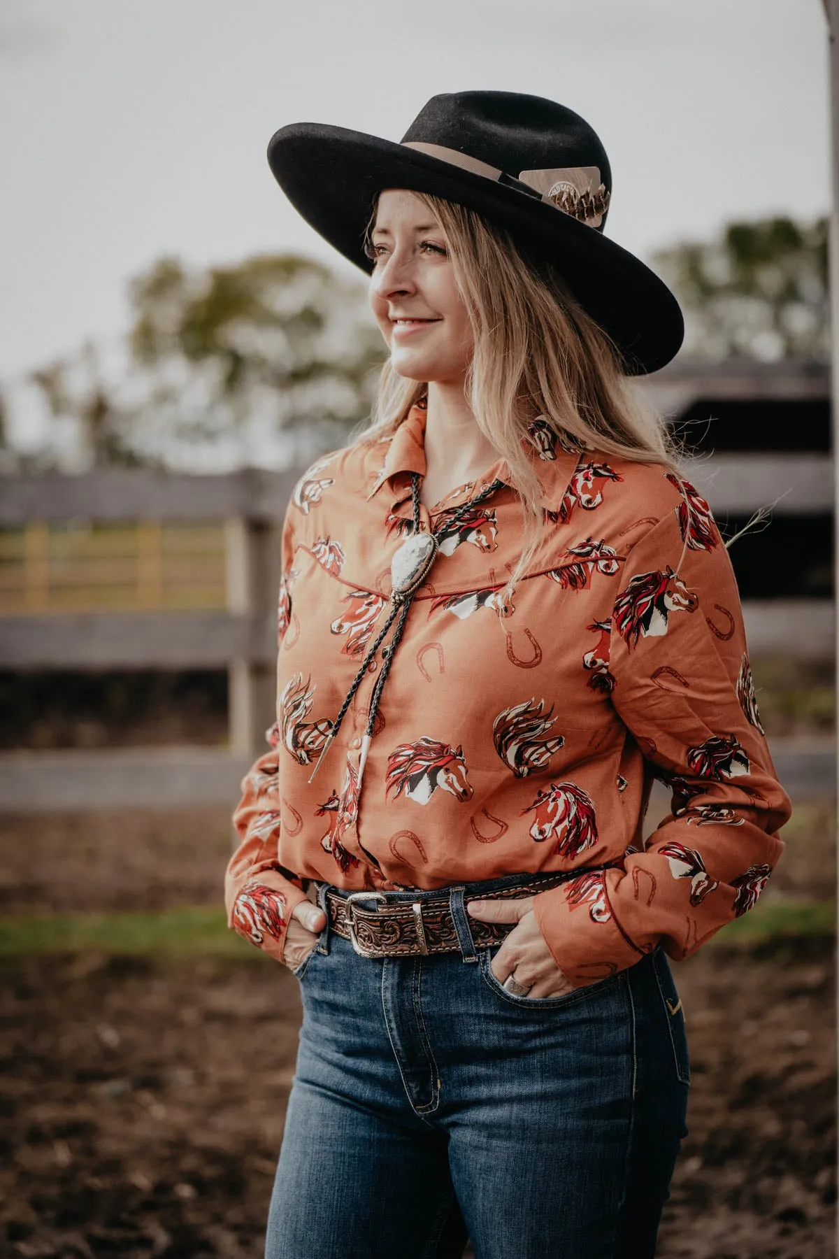 'Bria' Rust Vintage Horse Head Pearl Snap Shirt (S - L)