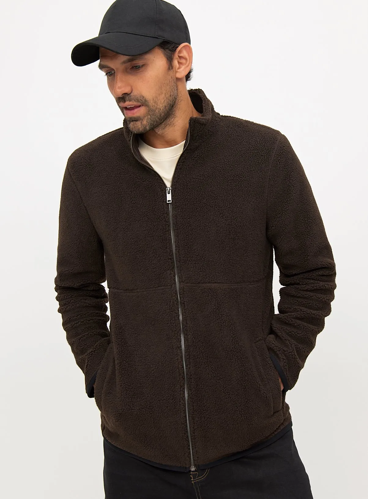 Brown Zip-Through Teddy Fleece Jumper L - Tu Clothing