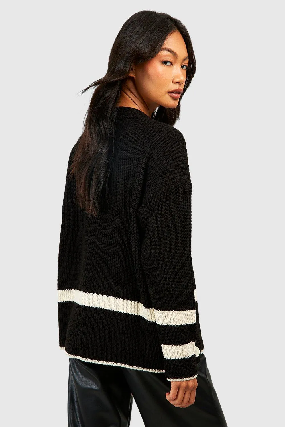 Button Detail Stripe Trim Jumper - Shop Jumpers & Cardigans at boohoo