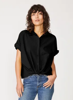 Button Up Shirt Black - Voile Short Sleeve Top Twist