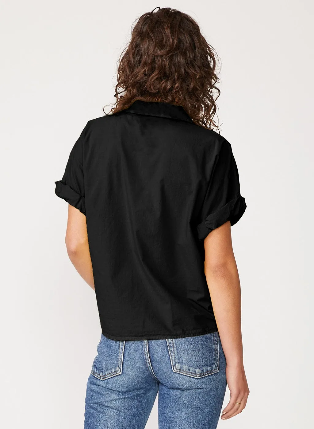 Button Up Shirt Black - Voile Short Sleeve Top Twist