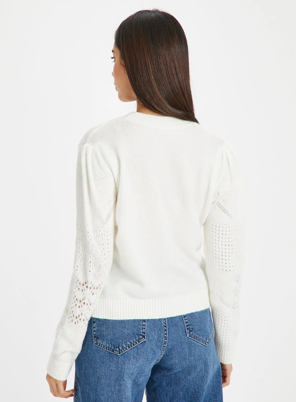 Cream Patchwork Pointelle Crew Neck Jumper Size 20 | Tu Clothing