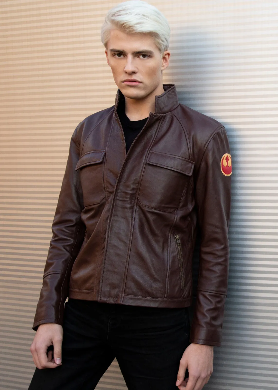 Buy Mens Poe Dameron Rebel Alliance Pilot Brown Leather Jacket