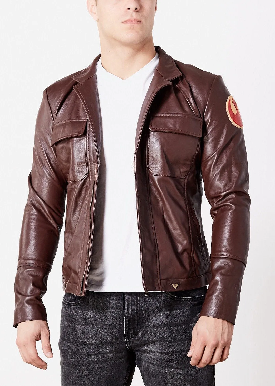 Buy Mens Poe Dameron Rebel Alliance Pilot Brown Leather Jacket