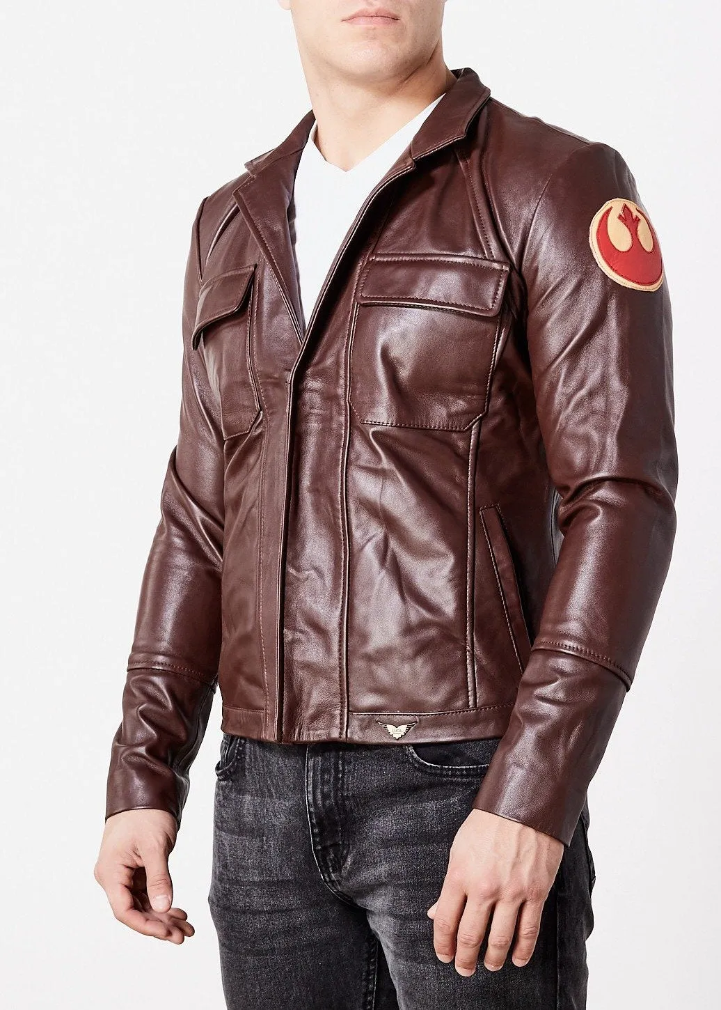 Buy Mens Poe Dameron Rebel Alliance Pilot Brown Leather Jacket