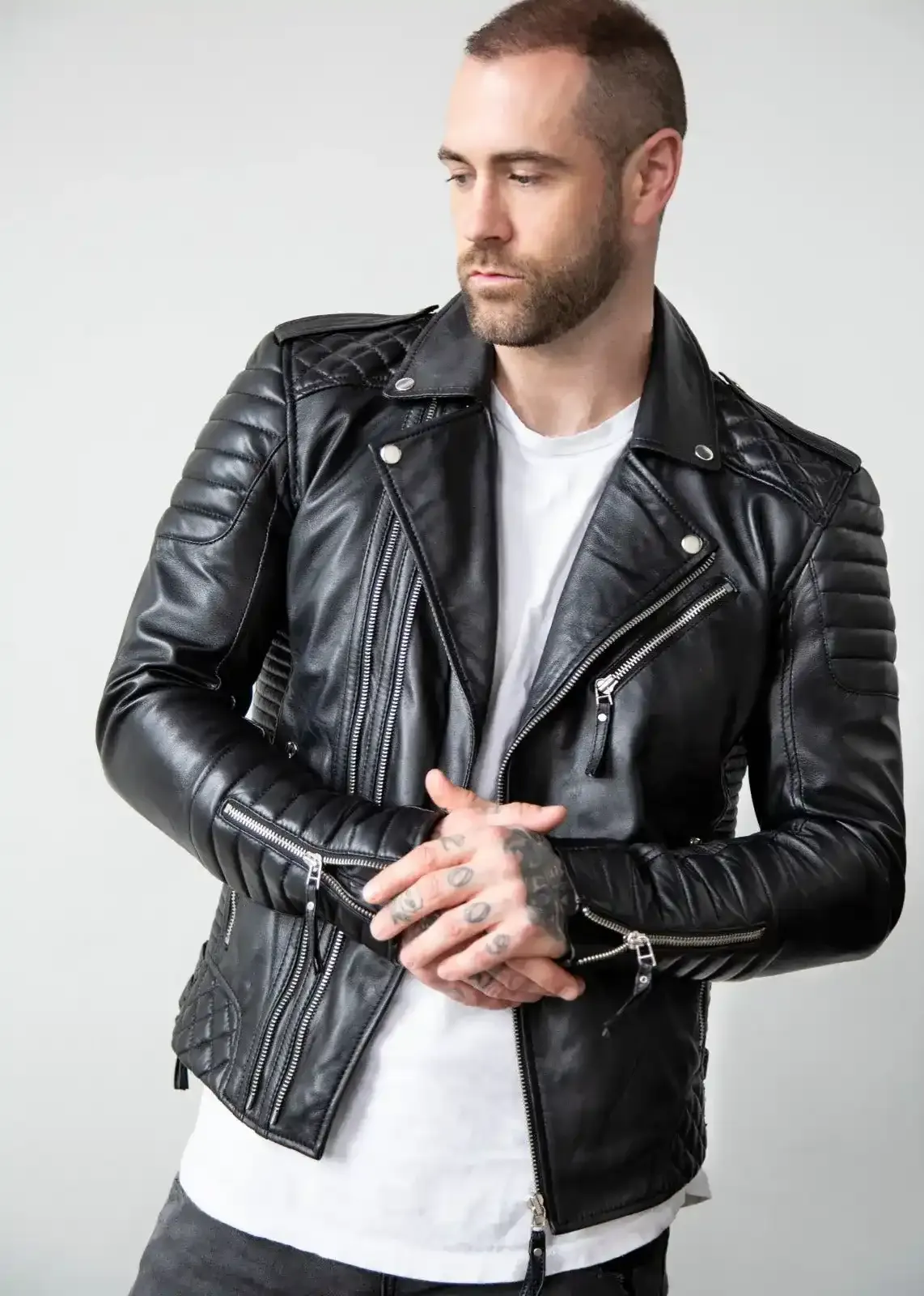 Buy Mens Quilted Black Leather Motorcycle Jacket | LucaJackets