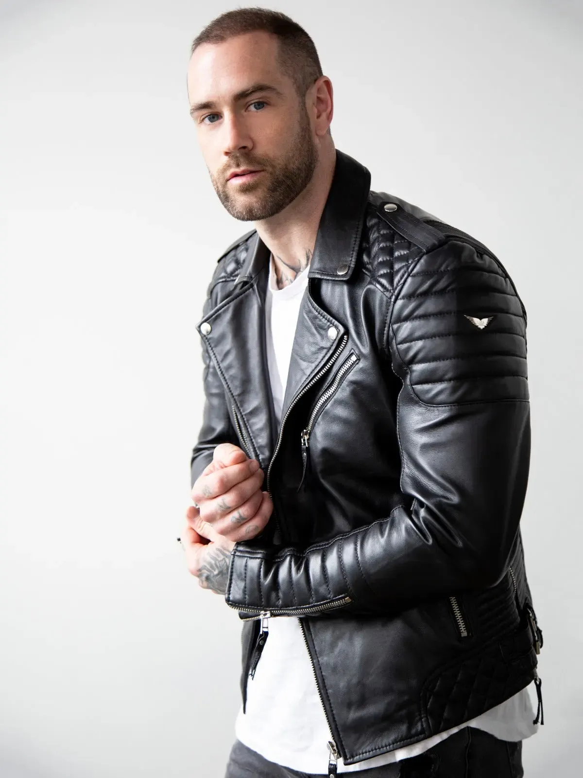 Buy Mens Quilted Black Leather Motorcycle Jacket | LucaJackets