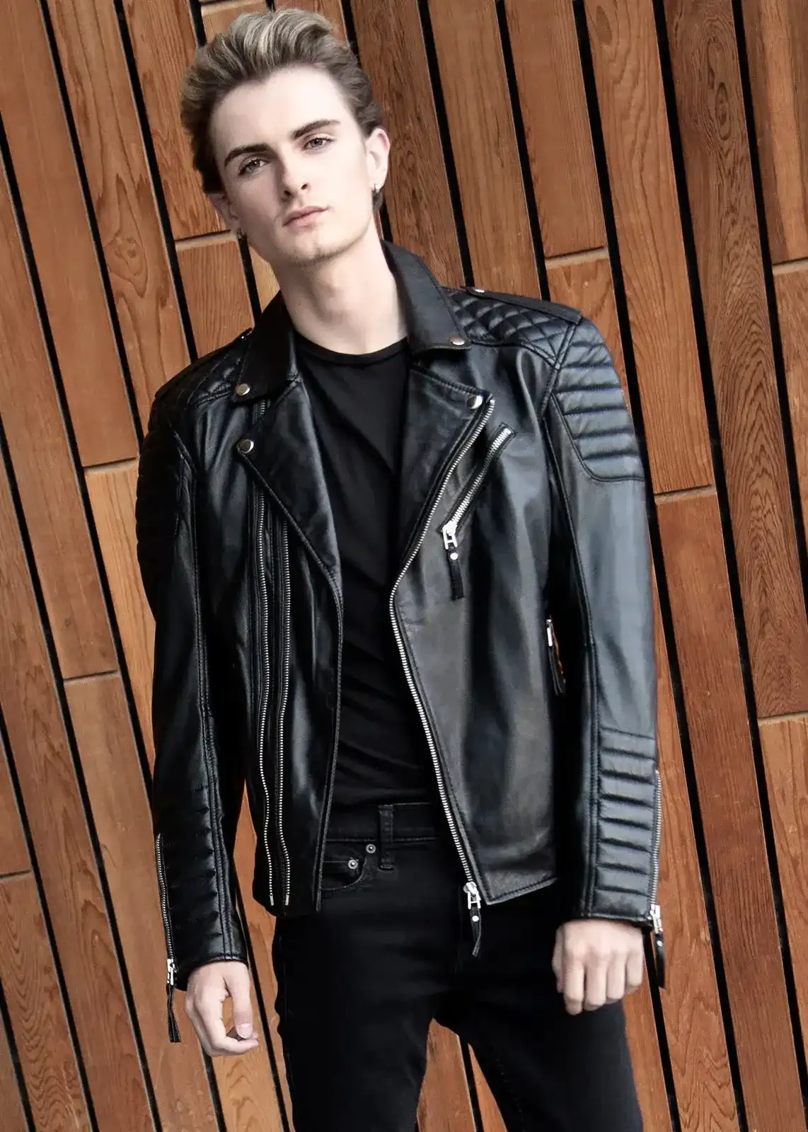 Buy Mens Quilted Black Leather Motorcycle Jacket | LucaJackets