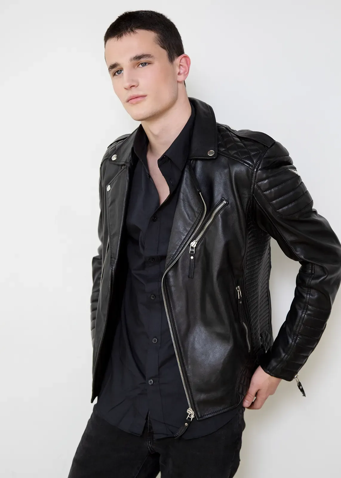 Buy Mens Quilted Black Leather Motorcycle Jacket | LucaJackets