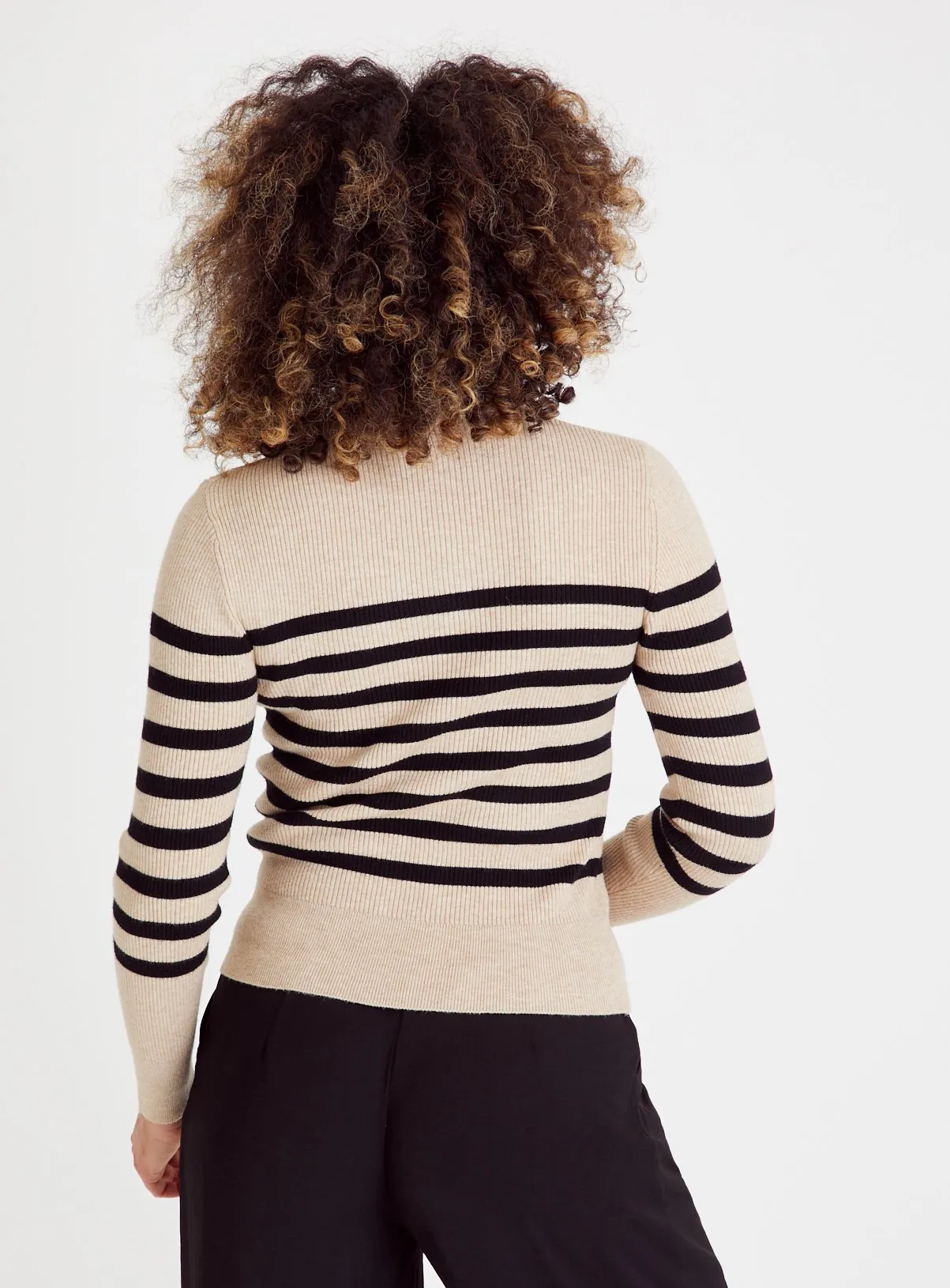 Oatmeal Stripe Button Turtle Neck Jumper - Shop Now at Tu.