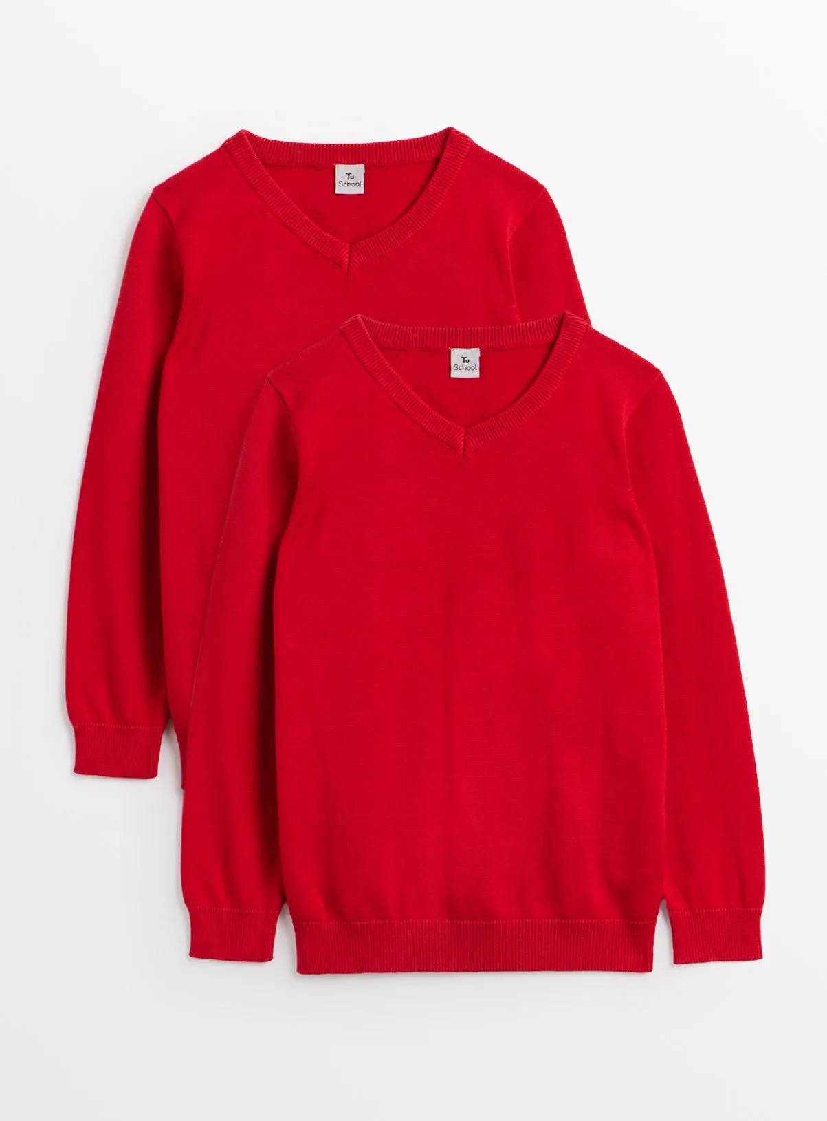 Red Unisex V-Neck School Jumpers & Sweatshirts 10 Years - 2 Pack | Tu