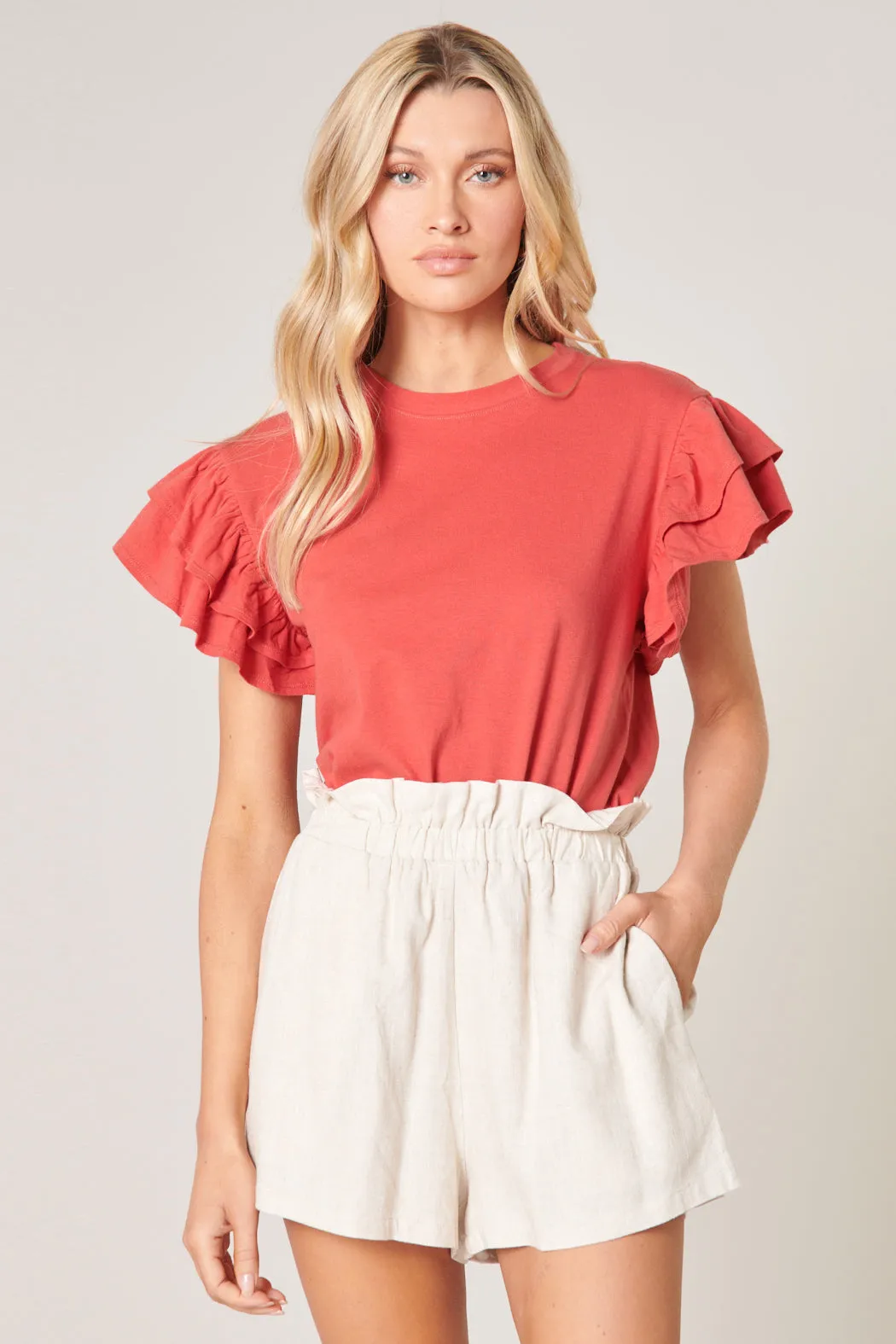 Callie Cotton Knit Ruffle Sleeve Top