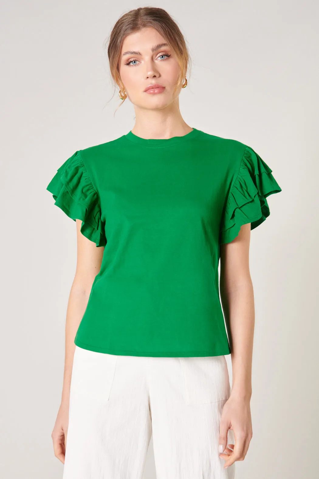 Callie Cotton Knit Ruffle Sleeve Top