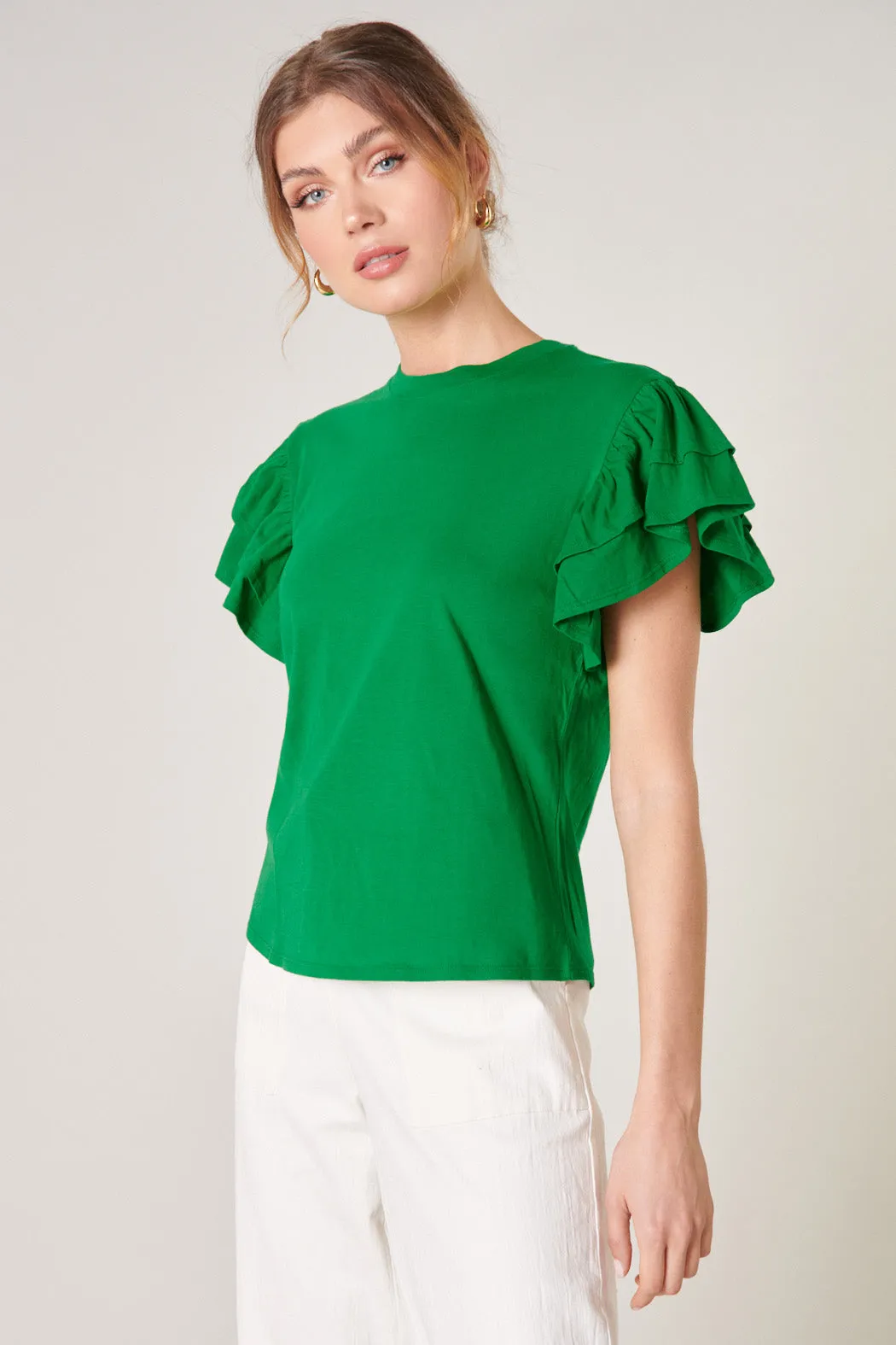 Callie Cotton Knit Ruffle Sleeve Top