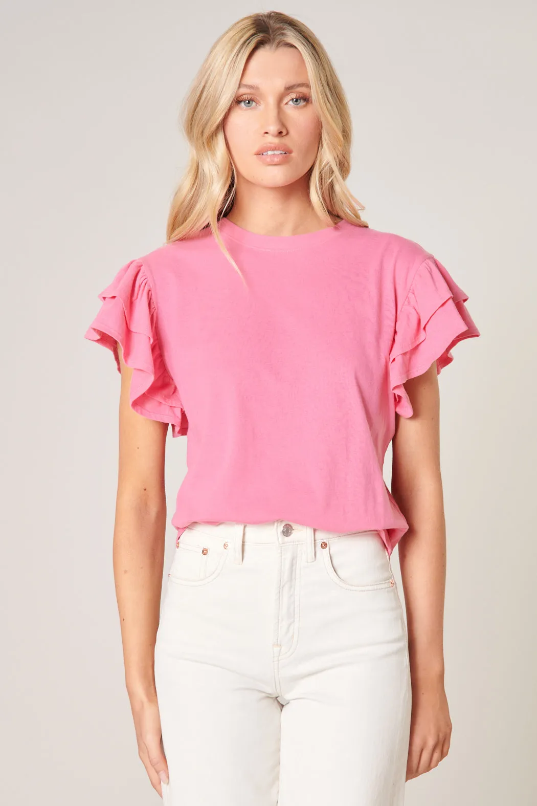 Callie Cotton Knit Ruffle Sleeve Top