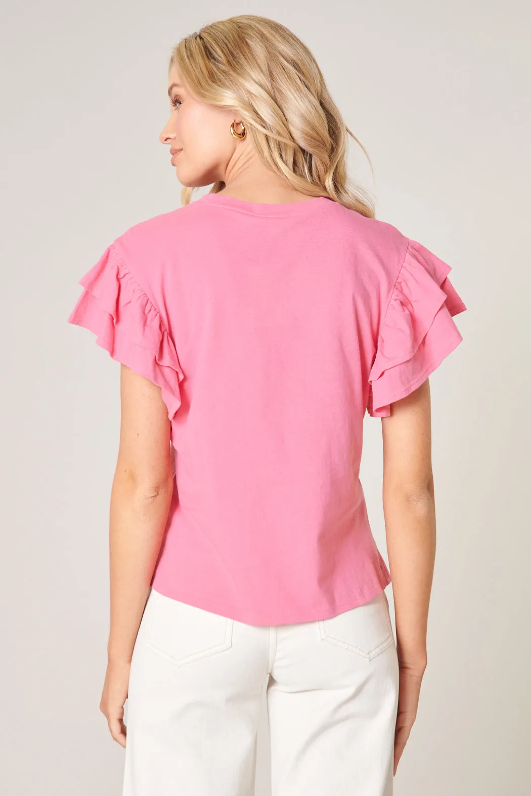 Callie Cotton Knit Ruffle Sleeve Top