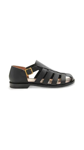 Black Waxed Calfskin Campo Sandals