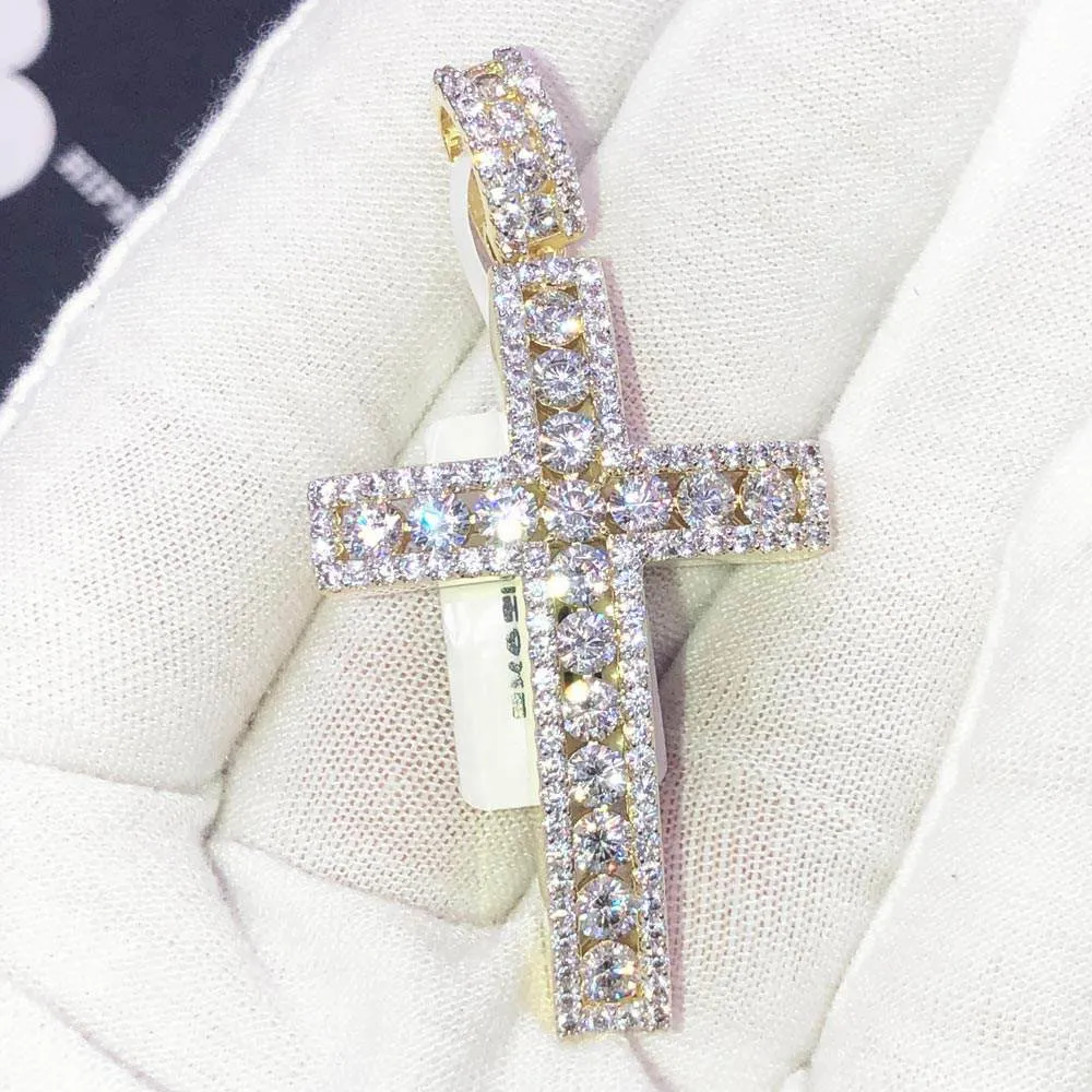 Channel Set Cross CZ Hip Hop Bling Bling Pendant