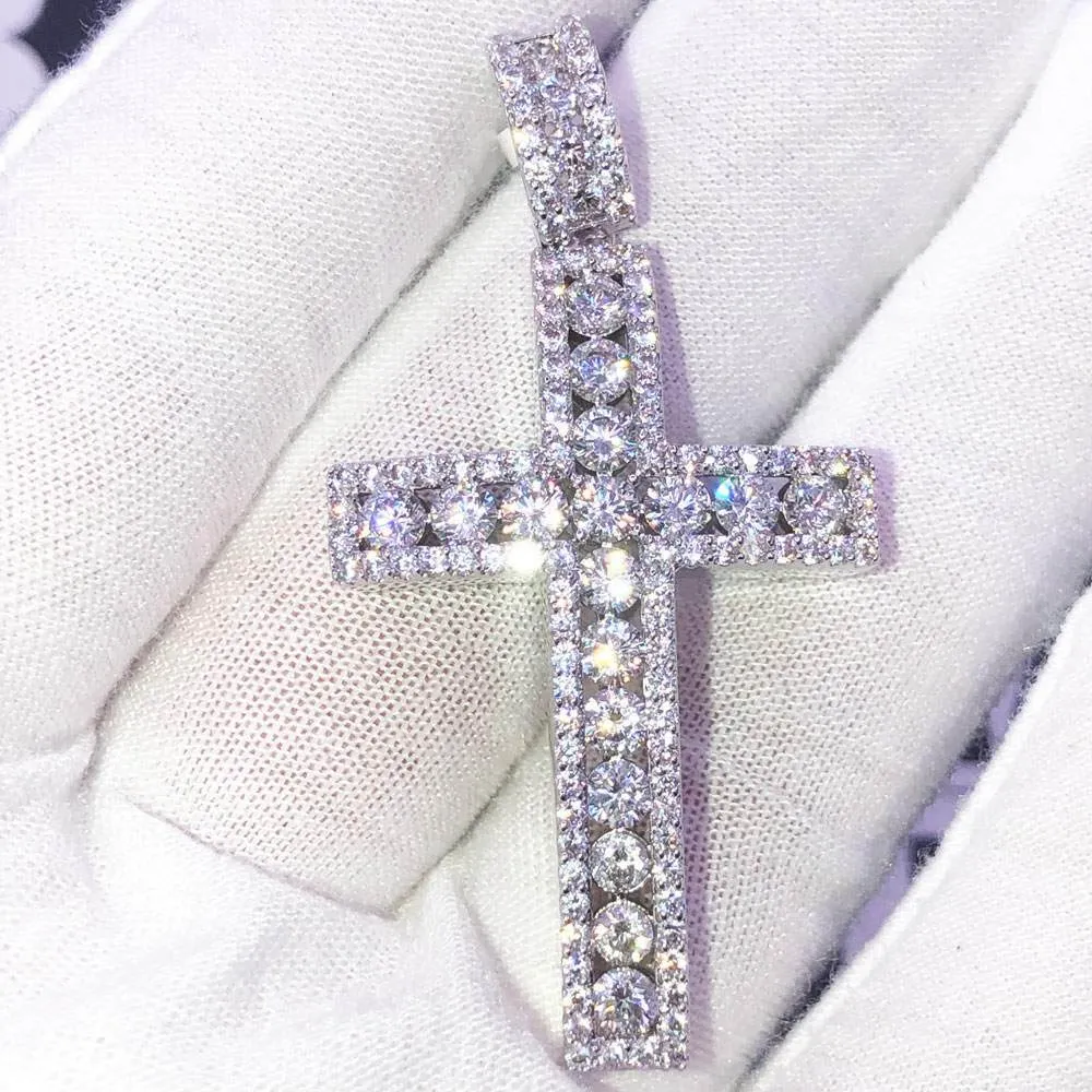 Channel Set Cross CZ Hip Hop Bling Bling Pendant