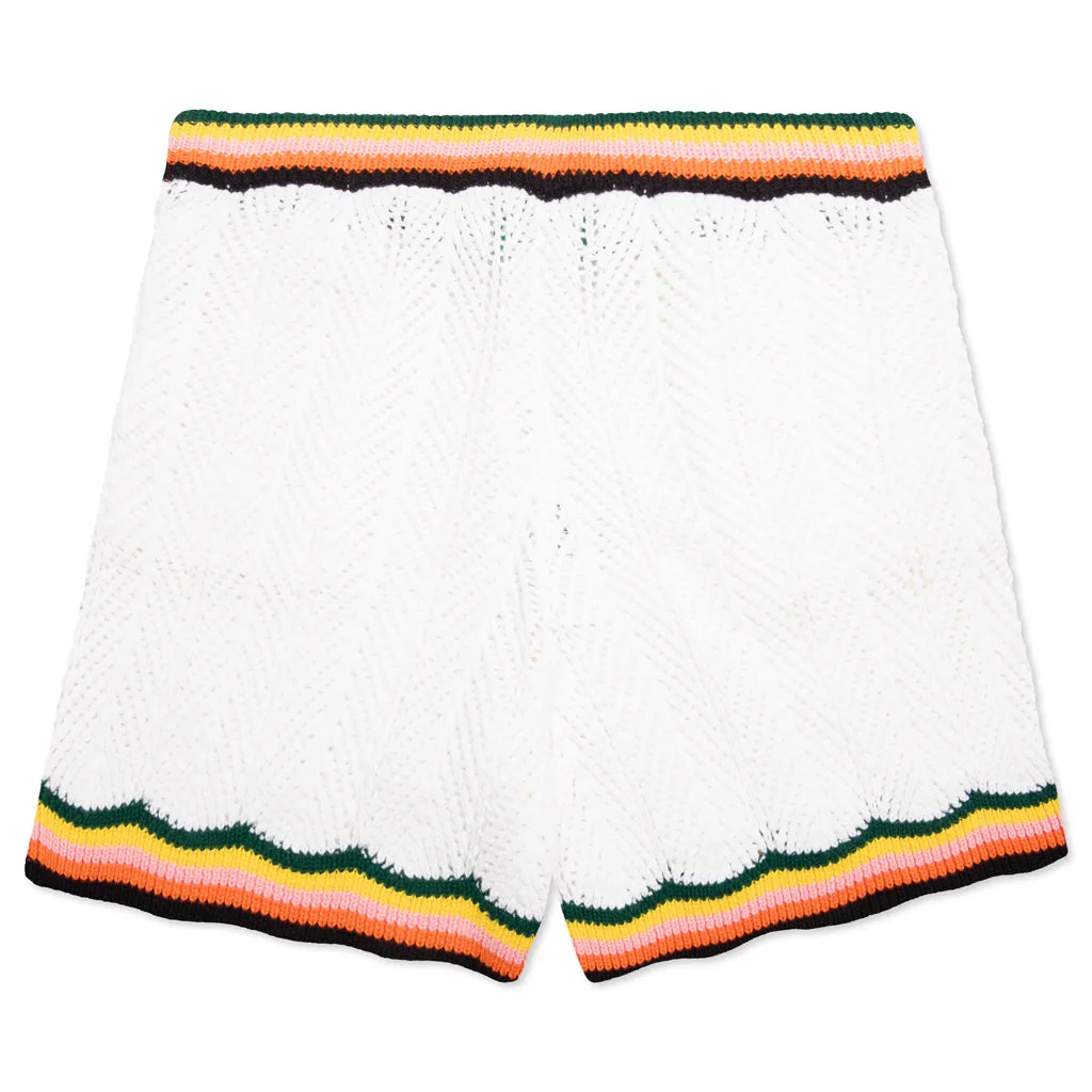 White Multi Chevron Lace Shorts