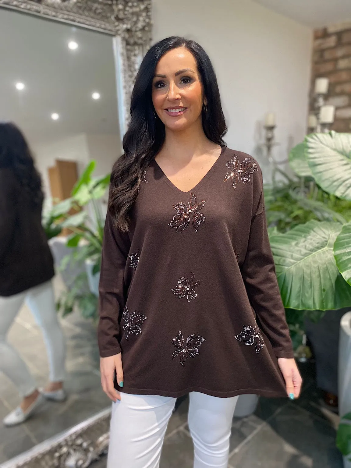 Joanna Flower Knit with Chocolate Embellishments