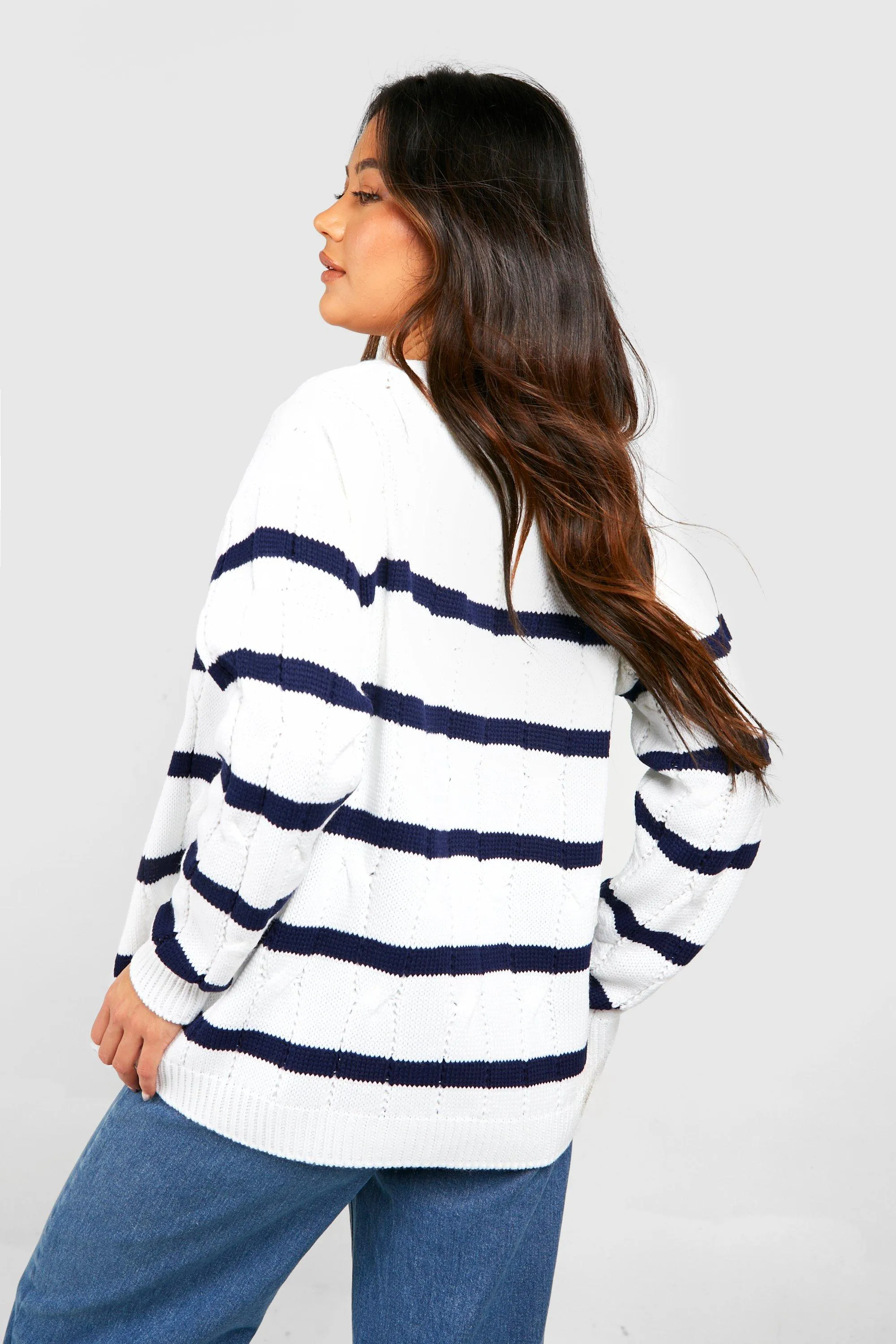 Chunky Cable Stripe Boyfriend Cardigan - Jumpers & Cardigans | boohoo