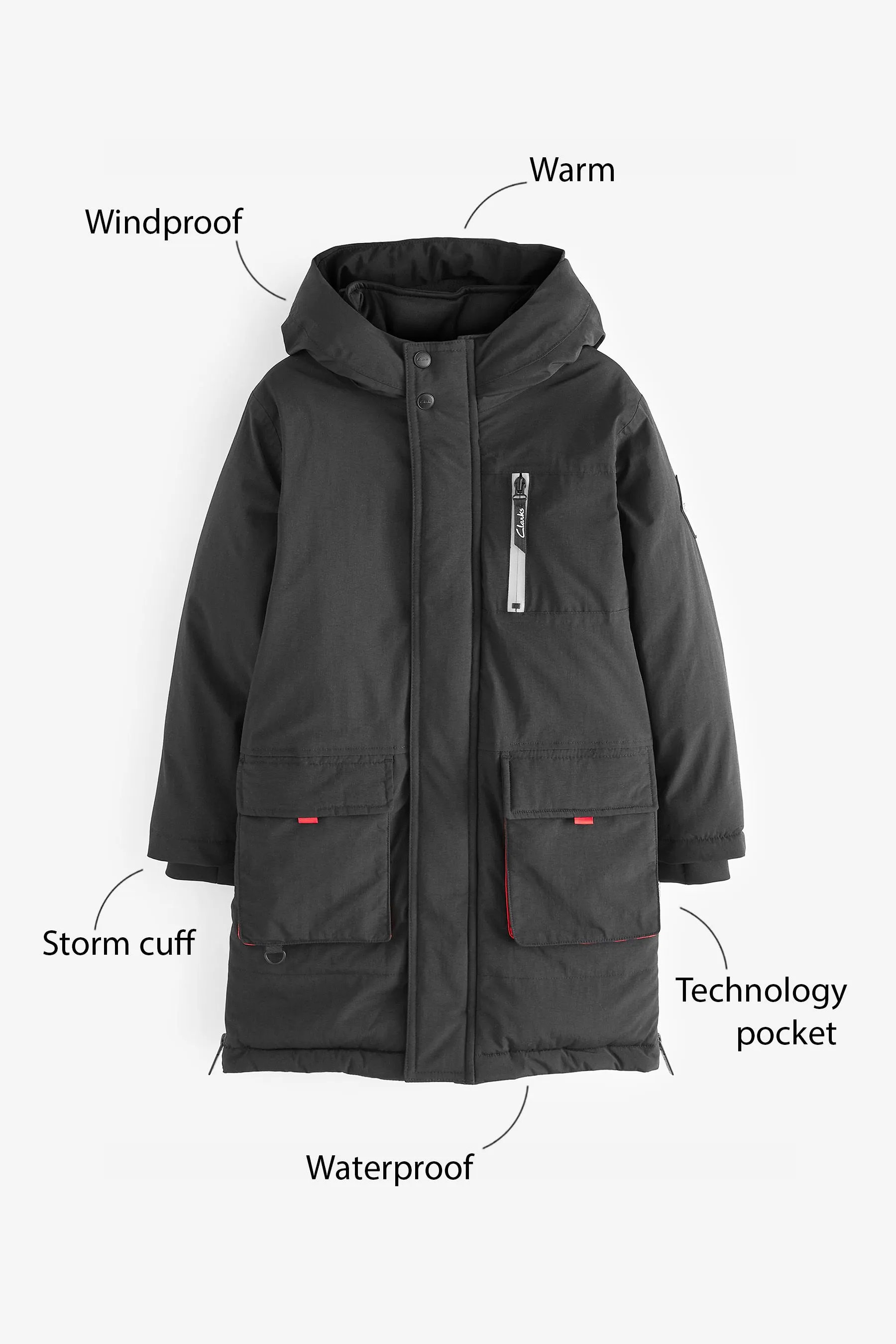 Boys' Black Waterproof Parka Coat by Clarks