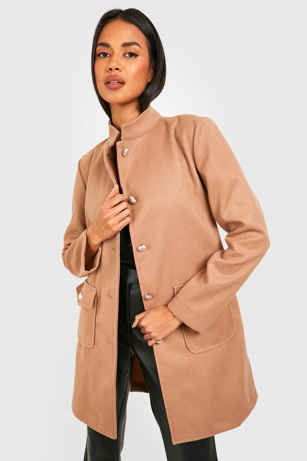 Collar Detail Wool Look Longline Coat