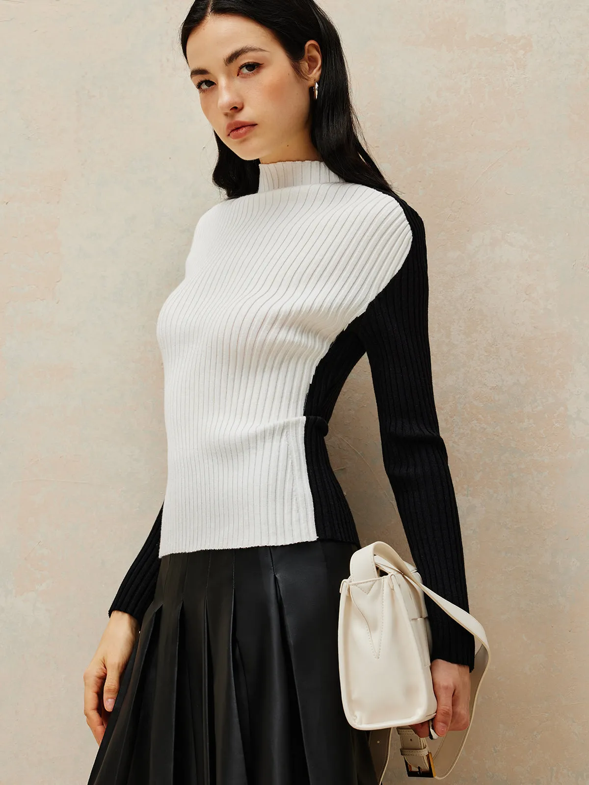 Color Block Ribbed Knit Top