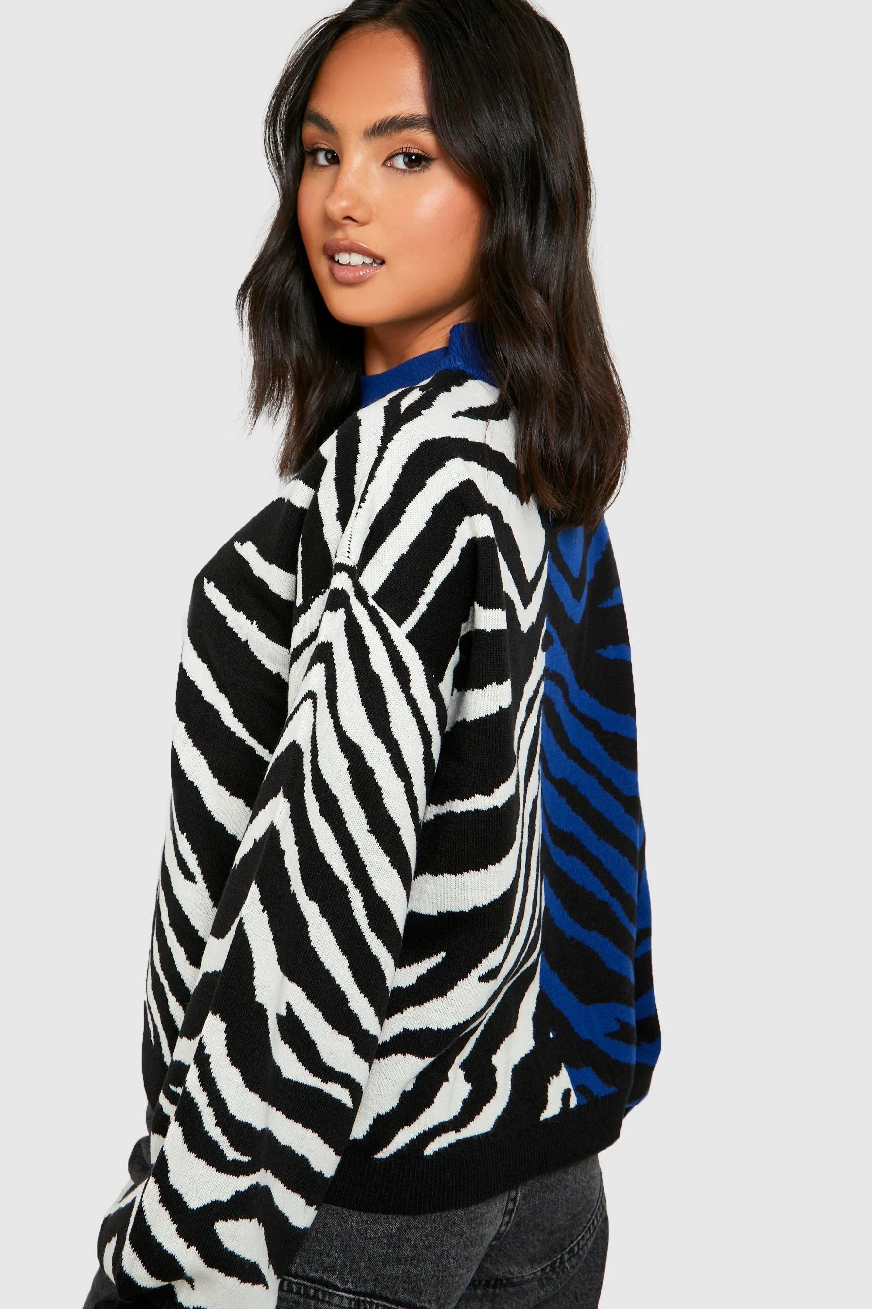 Colour Block Zebra Print Jumper - Women's Jumpers & Cardigans | boohoo