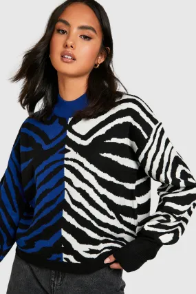 Colour Block Zebra Print Jumper - Women's Jumpers & Cardigans | boohoo